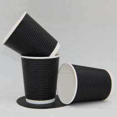 嘉盈轩黑色横纹瓦楞咖啡杯奶茶杯340毫升横纹黑12A260G防烫杯