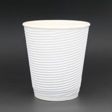 嘉盈轩横纹瓦楞纸杯白色12A340毫升防烫一次性纸杯子奶茶杯大容量